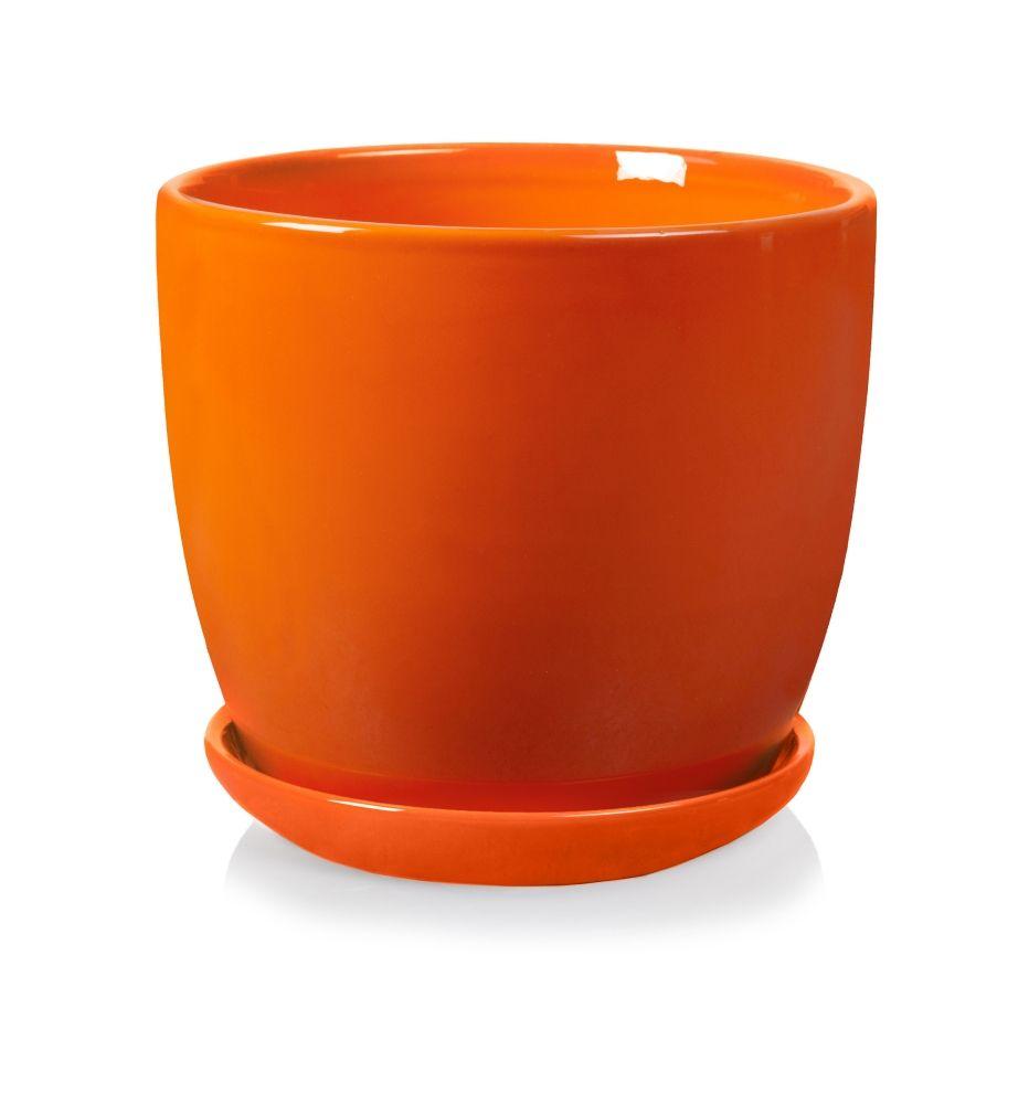 Ceramiczna donica / doniczka z podstawkiem - pomarańczowa - kolekcja AMSTERDAM