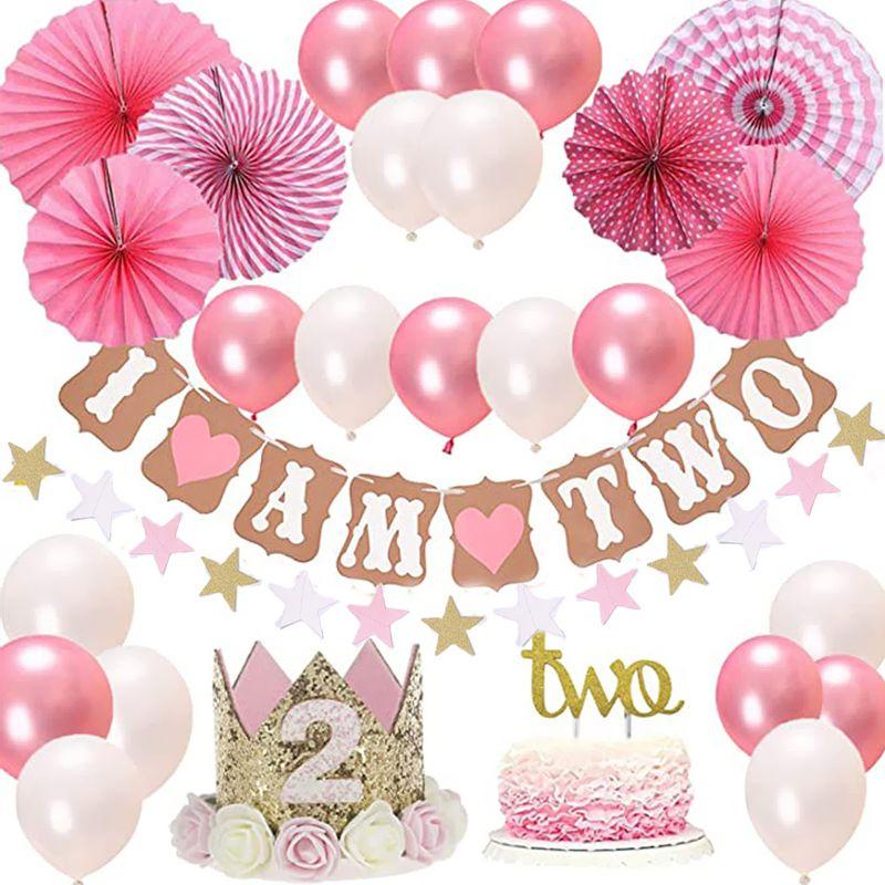 A set of balloons for a girl's 2nd birthday - pink
