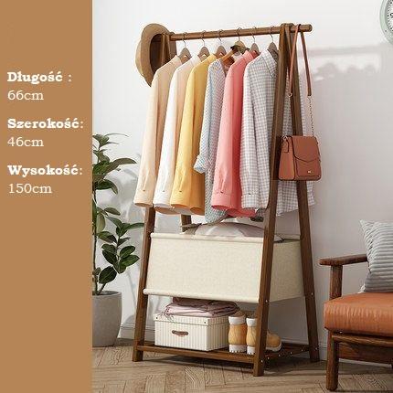 Bamboo freestanding trapezoidal clothes rack with canvas bag, length 66 cm