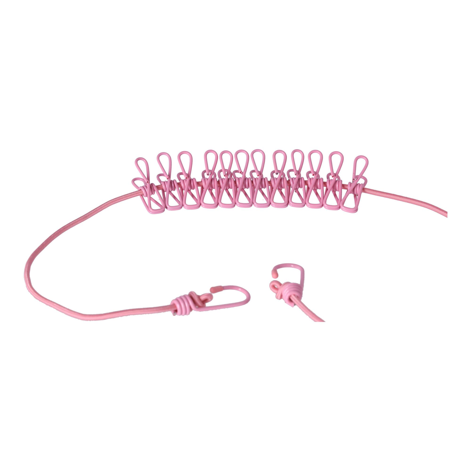 Elastic laundry rope with 12 buckles - pink