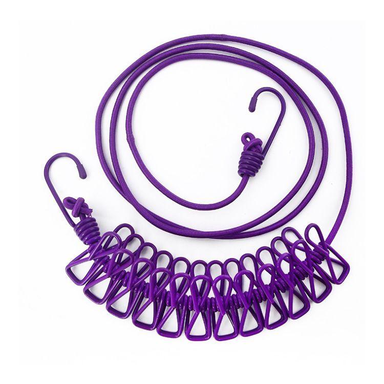 Elastic laundry rope with 12 buckles - purple