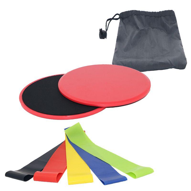 Slip discs + 5 pcs of exercise rubber - red