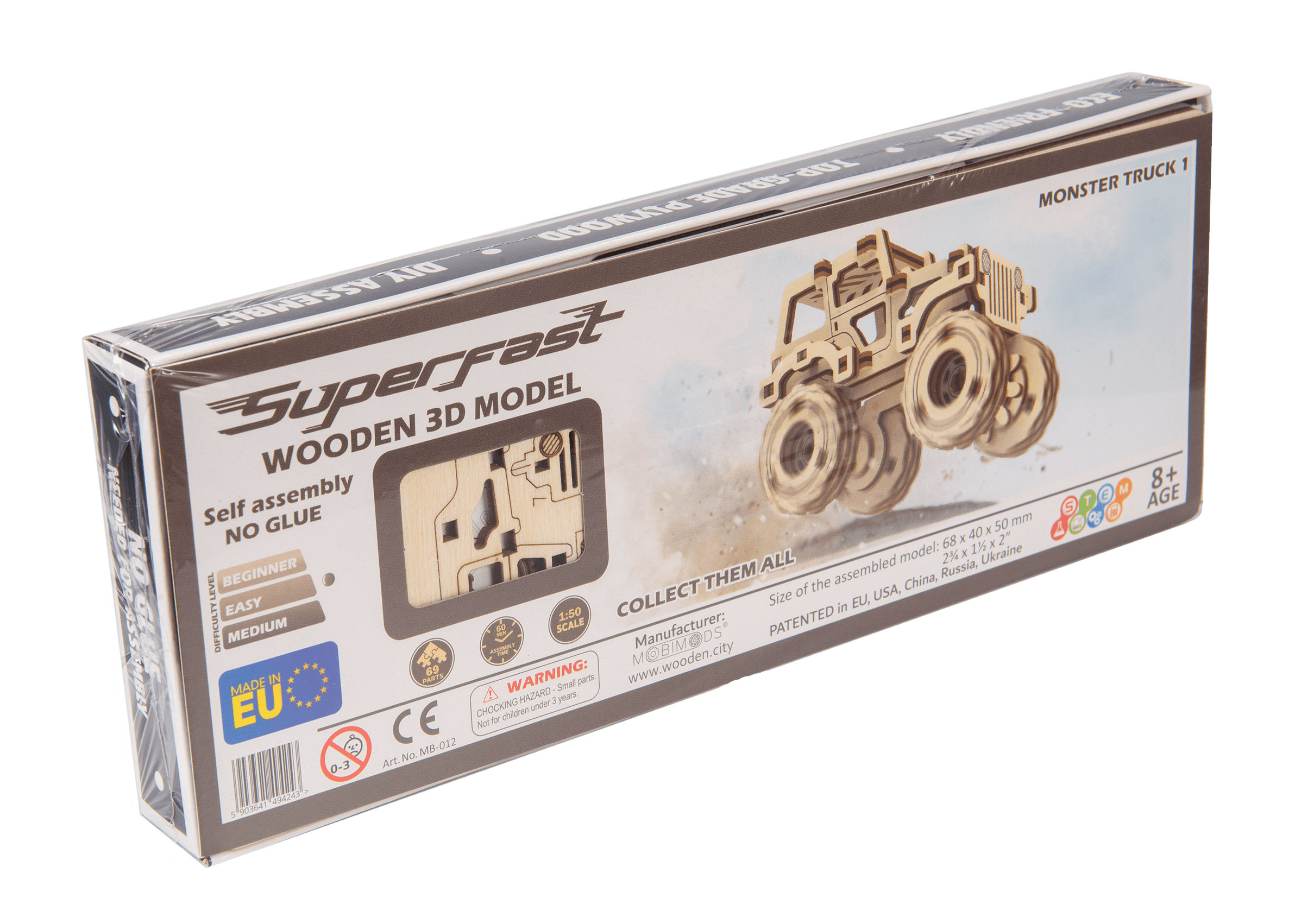 Drewniane Puzzle 3D - Model Monster Truck 1 (Jeep CJ-5)