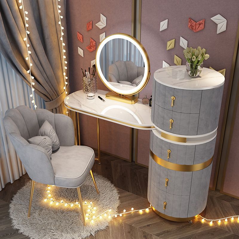 Toaletní stolek na líčení italského stylu 100 cm - šedý s křeslem - kompletní set - kosmetický stolek
