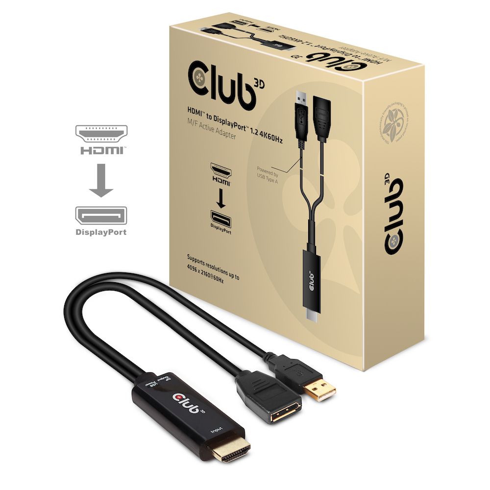 CLUB3D HDMI 2.0 TO DISPLAYPORT 1.2 4K60HZ HDR M/F ACTIVE ADAPTER Black