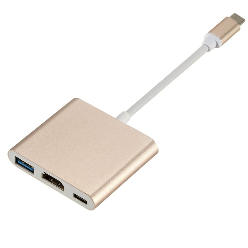 Hliníkový adaptér HUB 3v1 USB-C na HDMI 4K, USB 3.1, USB-C - zlatý od domeshop.cz