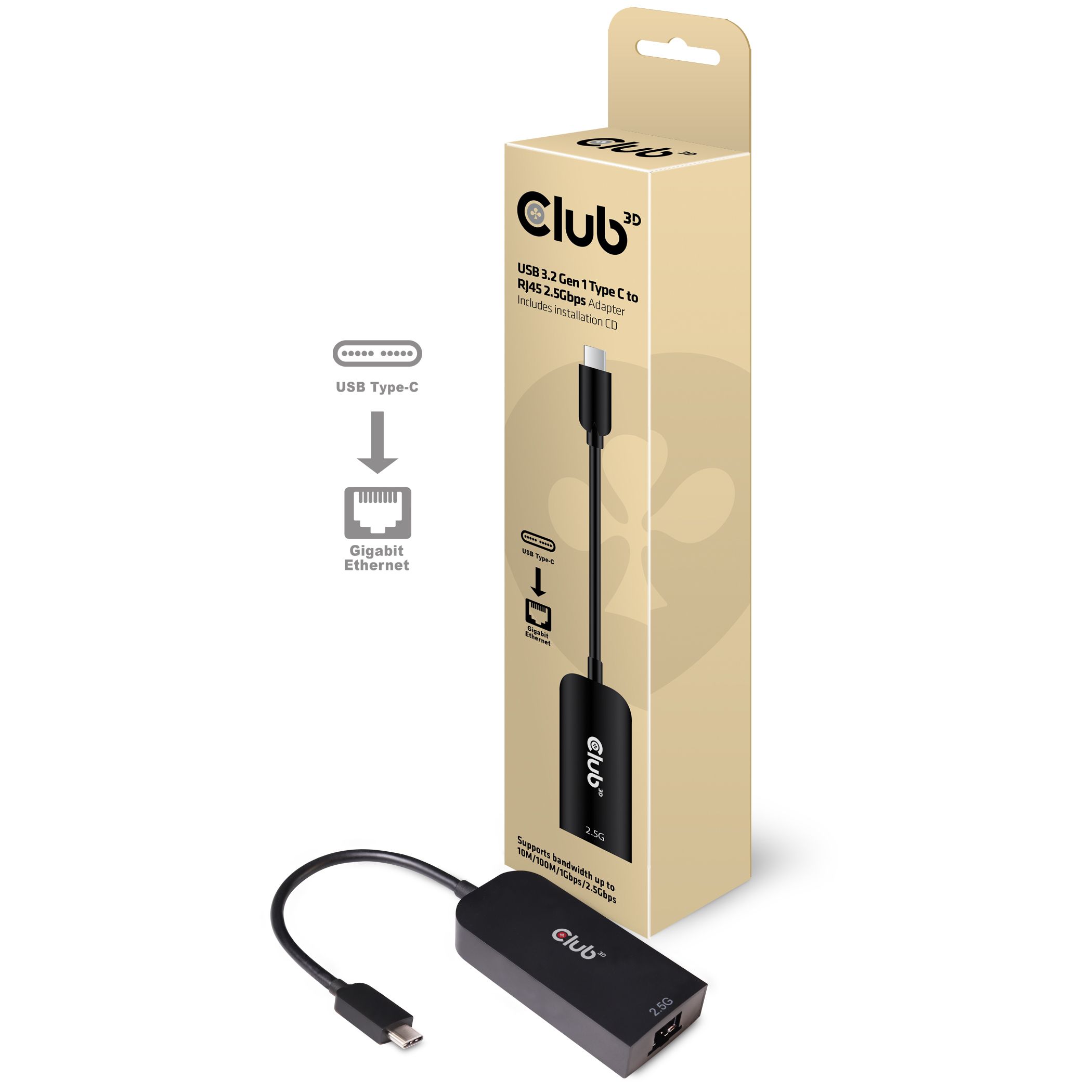 CLUB3D USB 3.2 Gen1 Type C to RJ45 2.5Gbps Adapter