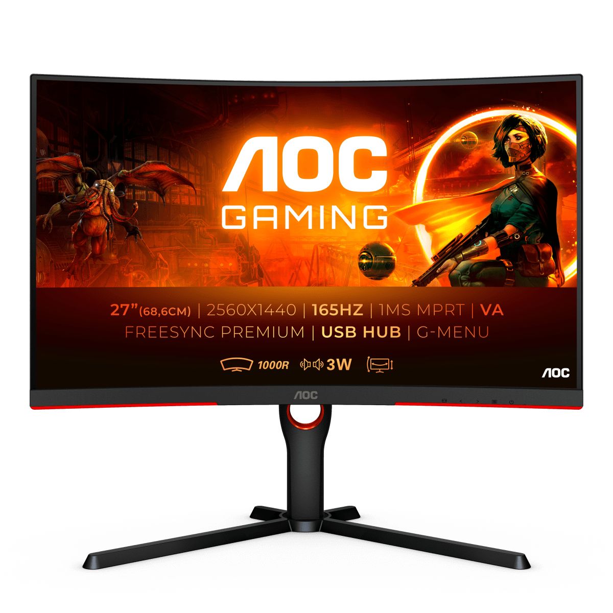 Počítačový monitor AOC CQ27G3SU/BK 68,6 cm (27") 2560 x 1440 pixelů Quad HD LED černá, červená od ninex.cz