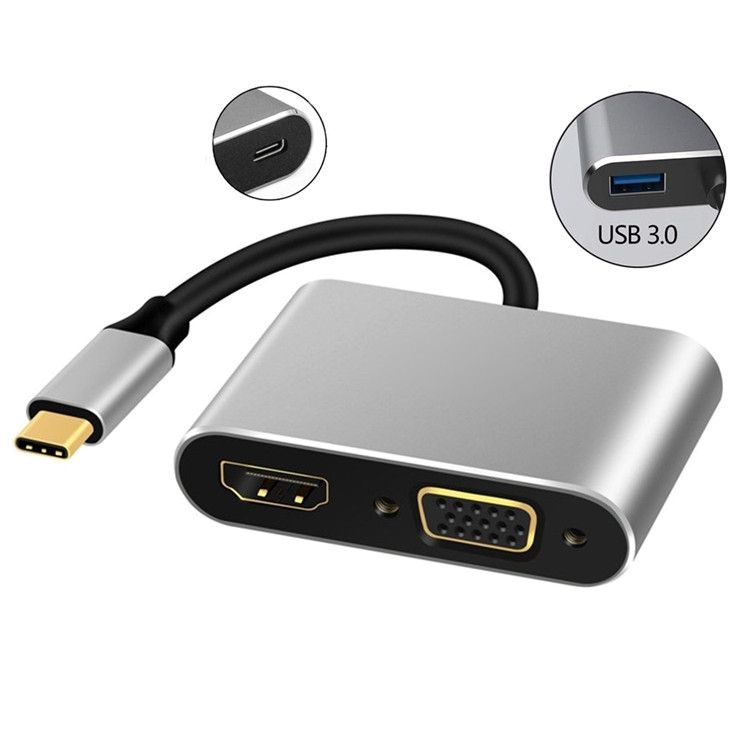 Hliníkový adaptér HUB 4v1 USB-C na 4K HDMI, VGA, USB 3.0, PD USB-C od domeshop.cz