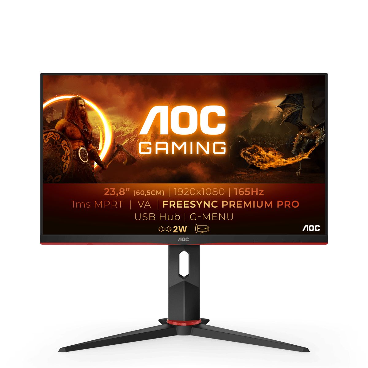 Počítačový monitor AOC 24G2SU/BK 60,5 cm (23,8") 1920 x 1080 pixelů Full HD černá, červená od ninex.cz