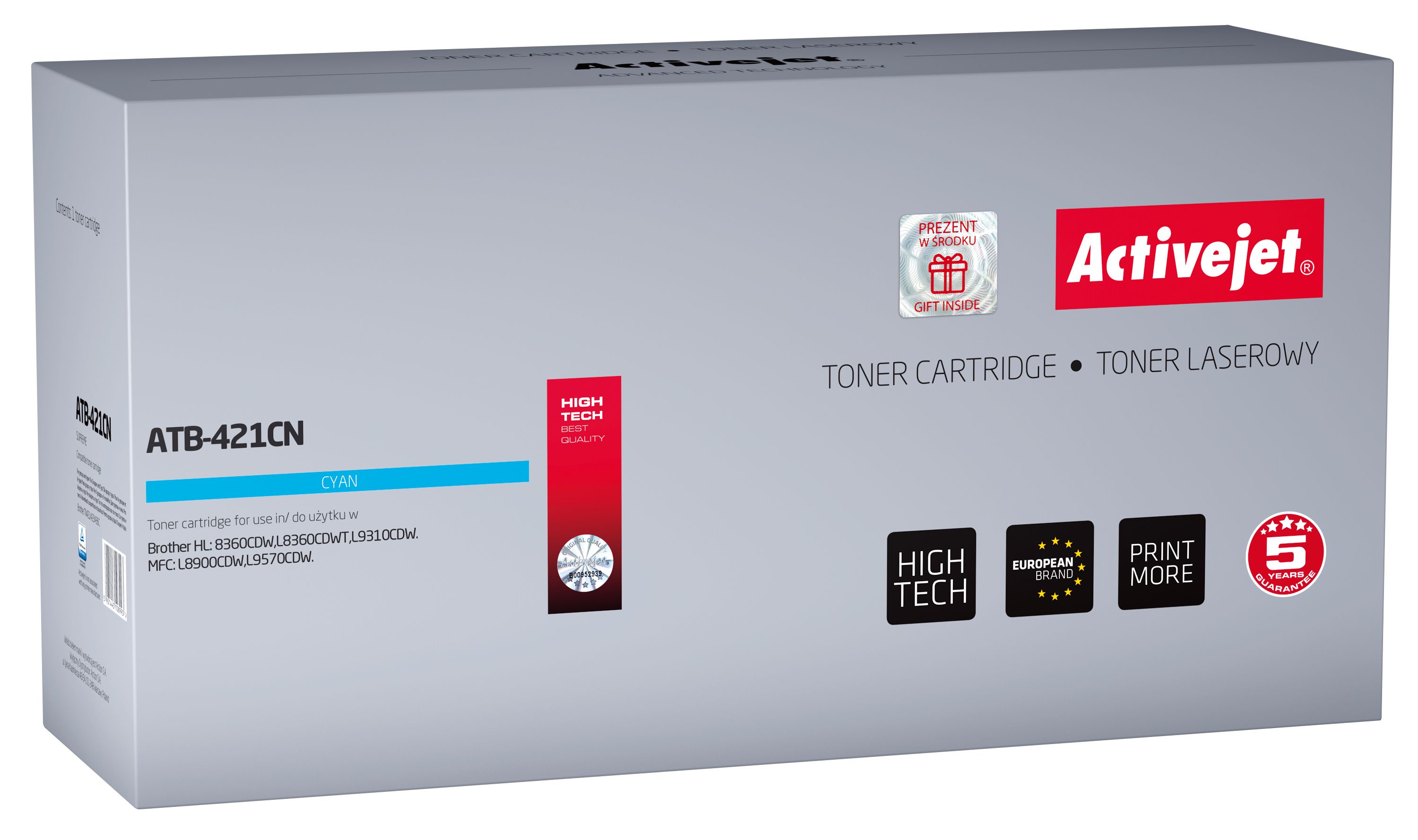 Activejet ATB-421CN toner for Brother printer; Brother TN-421C replacement; Supreme; 1800 pages; cyan