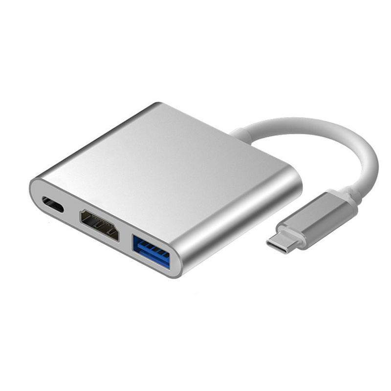 Hliníkový adaptér HUB 3v1 USB-C na HDMI 4K, USB 3.1, USB-C - stříbrný od domeshop.cz