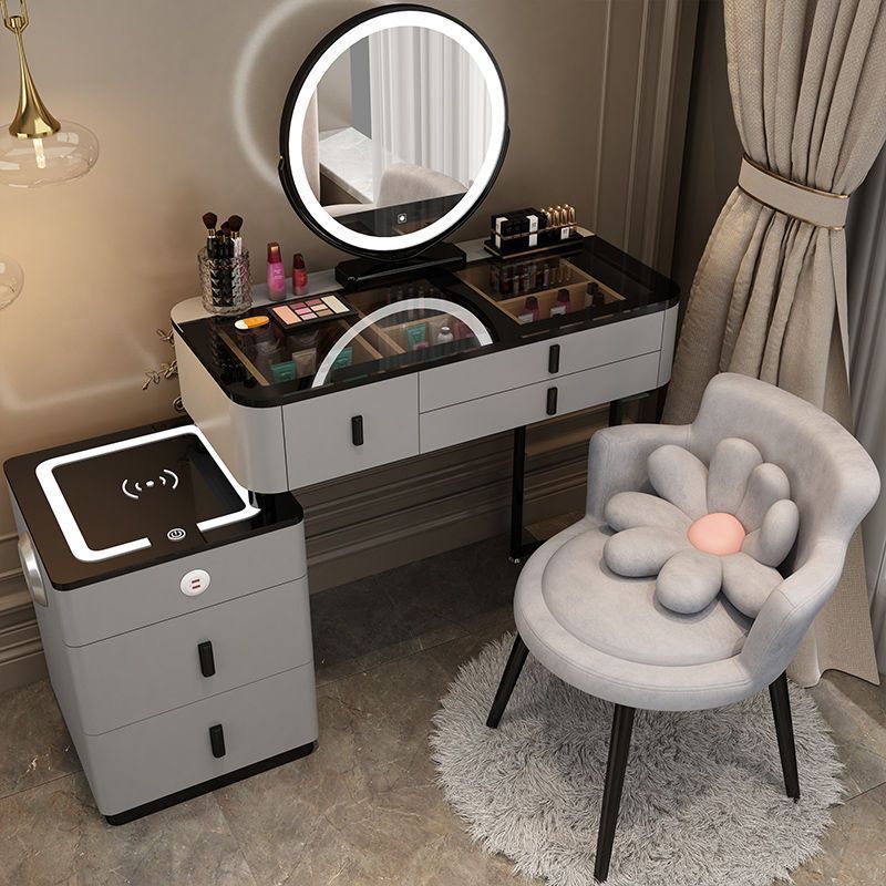 Make-up stolek - toaletní stolek ve skandinávském stylu / Nábytková sada 80 cm s křeslem - kosmetický stolek šedý