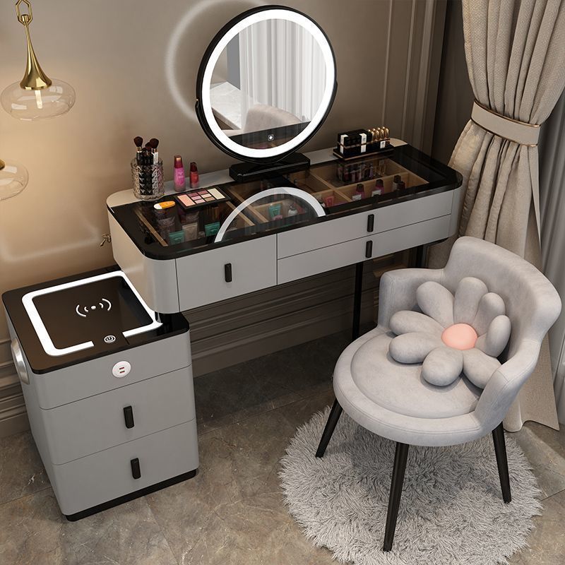 Make-up stolek - toaletní stolek ve skandinávském stylu / Nábytková sada 100 cm s křeslem - kosmetický stolek šedý