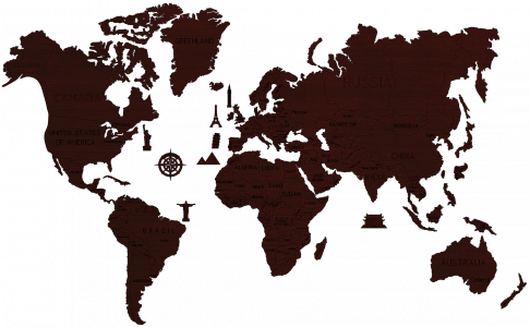 Drewniana Mapa Świata na ścianę 3D, rozm. XXL – kolor ciemny dąb