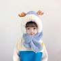 Dziecięca pluszowa czapka z szalikiem dla dzieci w wieku od 1 do 7 lat – jasnoniebieska z uszami jelenia