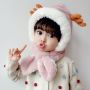 Dziecięca pluszowa czapka z szalikiem dla dzieci w wieku od 1 do 7 lat – jasnoróżowa z uszami jelenia