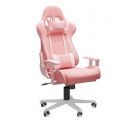 Fotel komputerowy / gamingowy z podnóżkiem - różowo-biały