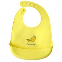 Silikonowy śliniak z kieszonką dla dzieci – żółty, wzór banan