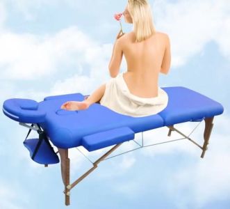 Składane łóżko do masażu — niebieskie