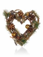 Wieniec świąteczny Serce wieszany 24cm, brązowo-złoty