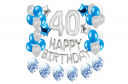 Zestaw balonów na 40-ste urodziny - srebrno - niebieski 45 szt.