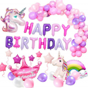 Zestaw balonów urodzinowych dla dziewczynki XXL - jednorożec i tęcza