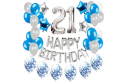 Zestaw balonów na 21 urodziny - srebrno - niebieski 45 balonów