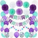 Zestaw dekoracji, balonów urodzinowych - zielono fioletowy